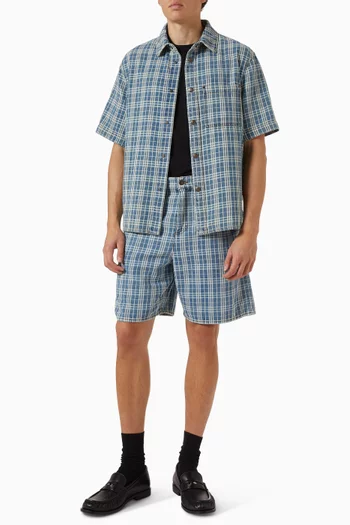 Douglas Check-print Shorts in Denim