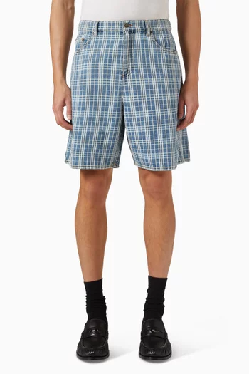 Douglas Check-print Shorts in Denim