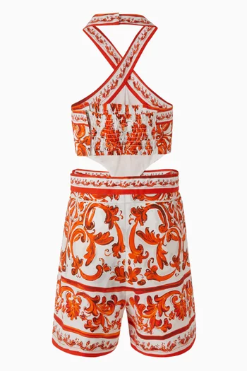 Majolica-Print Poplin Jumpsuit