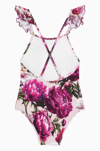 Peony-print One-piece Swimsuit
