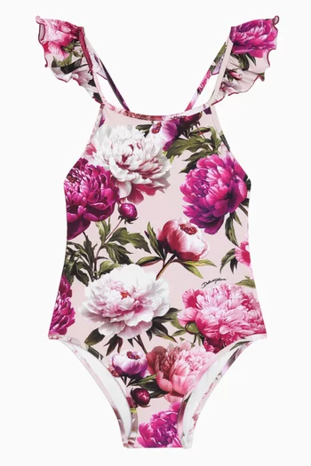 Peony-print One-piece Swimsuit