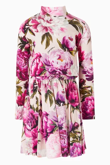 Peony-print Top in Stretch-cotton