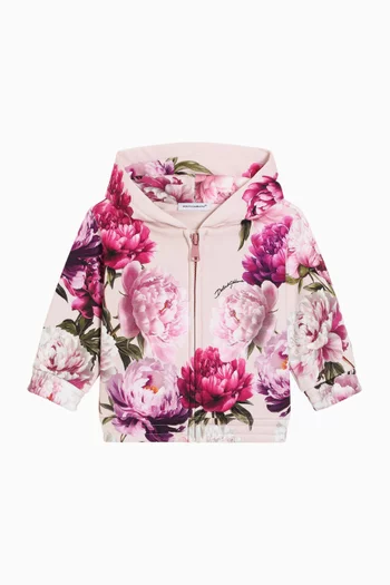Peony-print Hoodie in Cotton