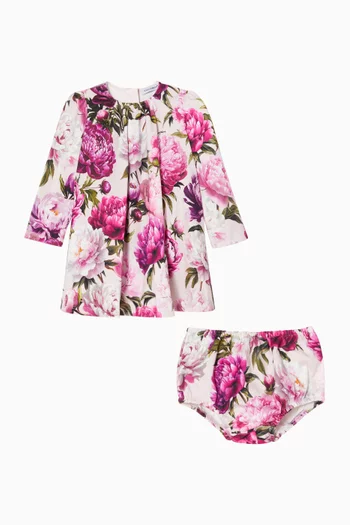 Peony-print Dress & Bloomers Set in Cotton