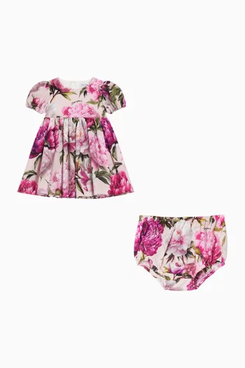 Peony-print Dress & Bloomers Set in Cotton-poplin