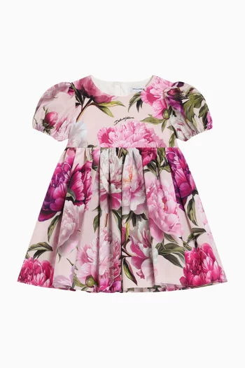Peony-print Dress & Bloomers Set in Cotton-poplin