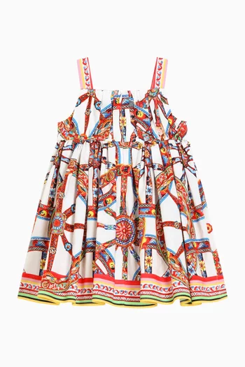 Carretto-Print Dress in Cotton Poplin
