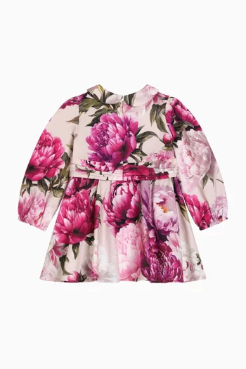 Peony-print Dress & Bloomers Set in Cotton-flannel