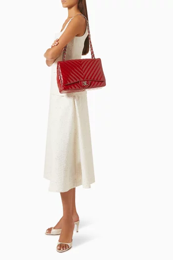 Jumbo Classic Single Flap Bag in Chevron Patent Leather