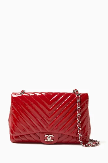 Jumbo Classic Single Flap Bag in Chevron Patent Leather