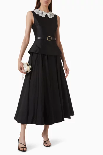 Peplum Midi Dress in Taffeta