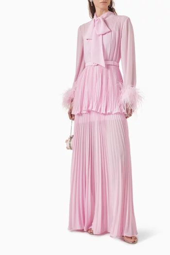 Feather Cuff Maxi Dress in Georgette