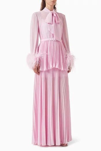 Feather Cuff Maxi Dress in Georgette