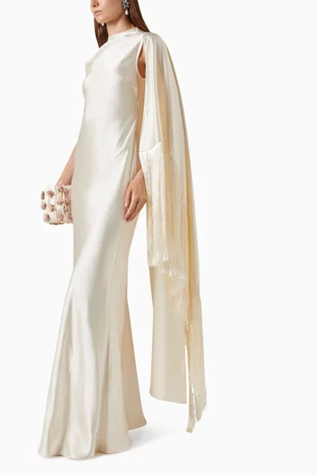 Fringed Dress in Satin