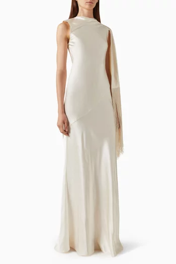 Fringed Dress in Satin