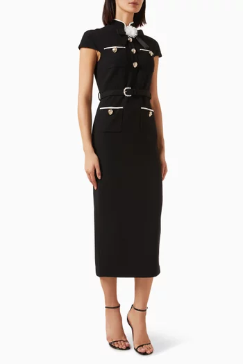 Belted Dress in Wool Crepe