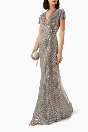 Rhinestone-embellished Wrap Dress in Mesh