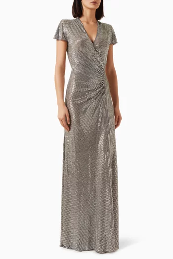 Rhinestone-embellished Wrap Dress in Mesh