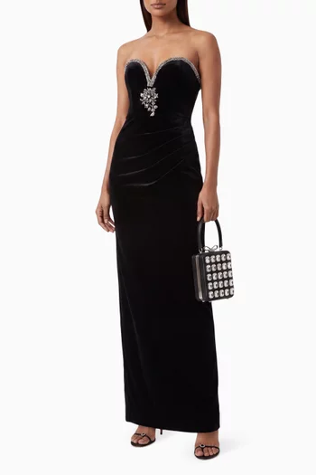 Embellished Trim Maxi Dress in Velvet