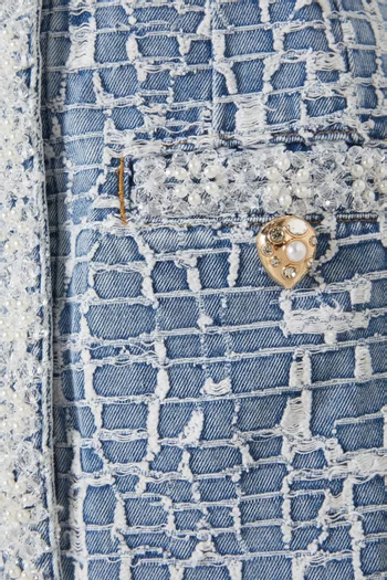 Collared Mini Dress in Textured Denim