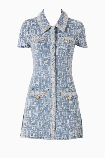 Collared Mini Dress in Textured Denim