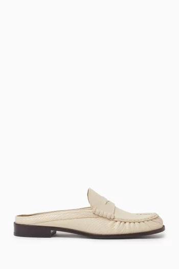Francine Loafer Mules in Watersnake-embossed Leather