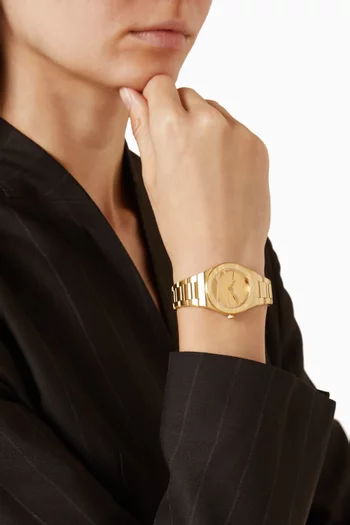 Golden Inlay Ultra Thin Quartz Watch, 30mm