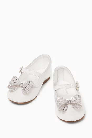 Crystal Bow Ballerinas in Leather