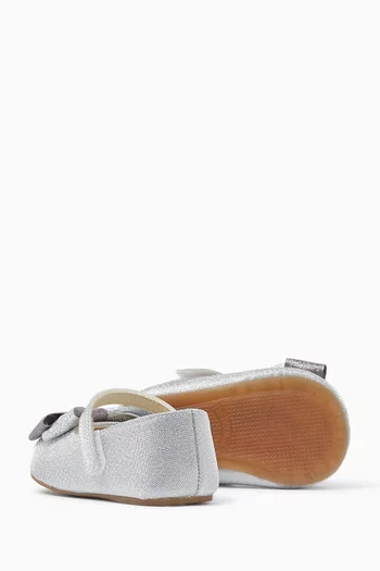 Bow Ballerina Flats in Metallic Fabric