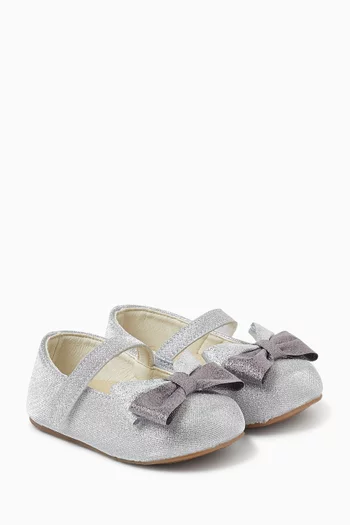 Bow Ballerina Flats in Metallic Fabric