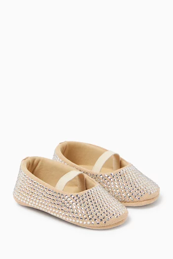Crystal Embellished Ballerinas in Leather