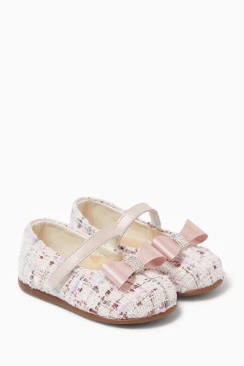 Satin Bow Ballerinas in Tweed