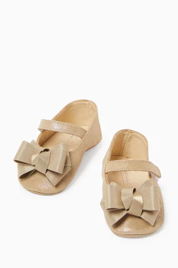Satin Bow Ballerinas in Suede