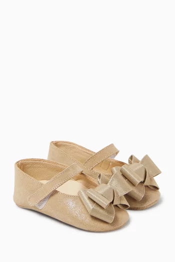 Satin Bow Ballerinas in Suede