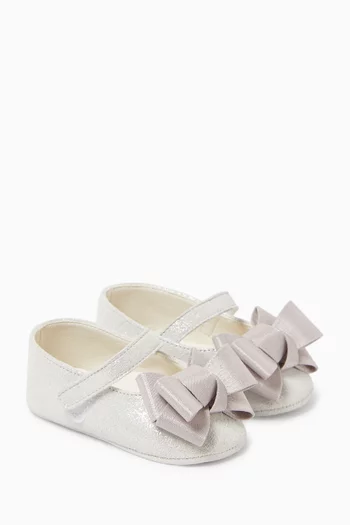 Satin Bow Ballerinas in Suede