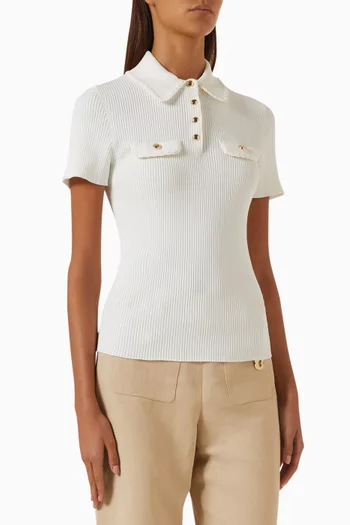 Rib-knit Polo Shirt in Viscose Blend