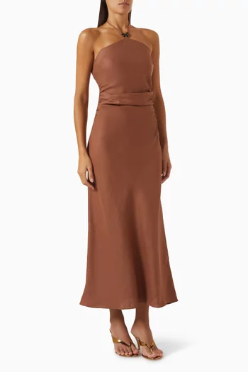 Natalia Halter Midi Dress in Linen