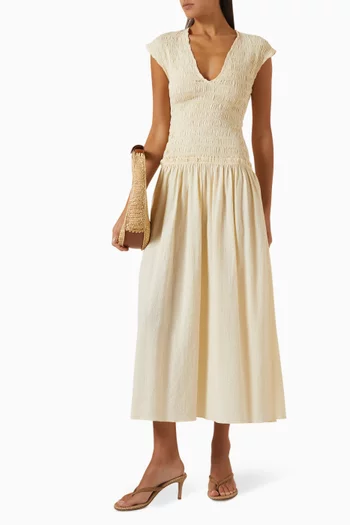 Carmen Shirred Maxi Dress in Cotton