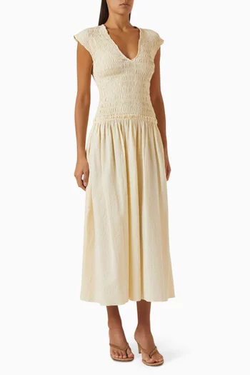 Carmen Shirred Maxi Dress in Cotton