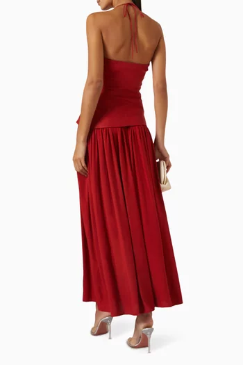 Notte Ruched Maxi Dress in Linen
