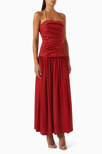 Notte Ruched Maxi Dress in Linen