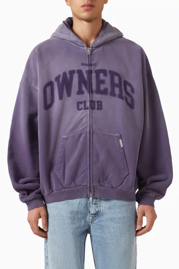 كنزة بغطاء رأس بسحّاب وشعار Owners Club‏ صوف قطني