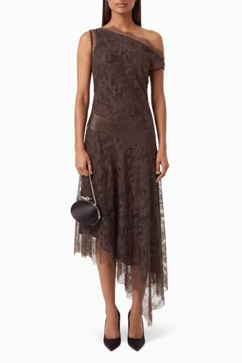 Marika Asymmetrical Midi Dress in Lace