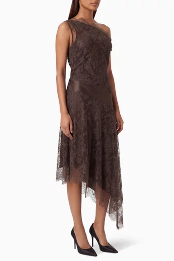 Marika Asymmetrical Midi Dress in Lace