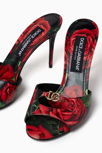 Keira 85 Rose-print Mules in Calfskin