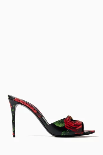 Keira 85 Rose-print Mules in Calfskin