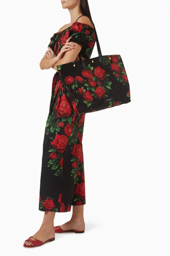 Large Rose-print Tote Bag in Leather