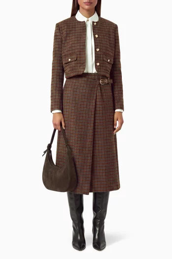 Check Wrap Midi Skirt in Wool-blend