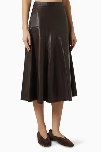 Christine Asymmetric Midi Skirt in Leather