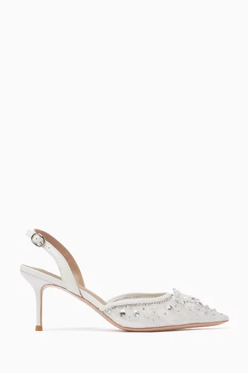 HAILEE SLINGBACK PUMP WITH POINTED TOE AND MID STILETTO HEEL IN 70MM WITH LACE UPPER EMBELLISHED IN CRYSTALS:White    :40|219820701